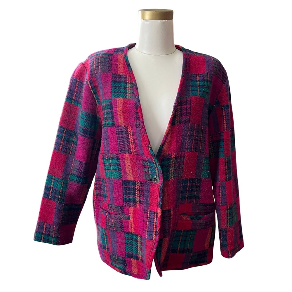 Koret City Blues Petites Blazer Jacket Plaid Pink Green‎ Purple Career